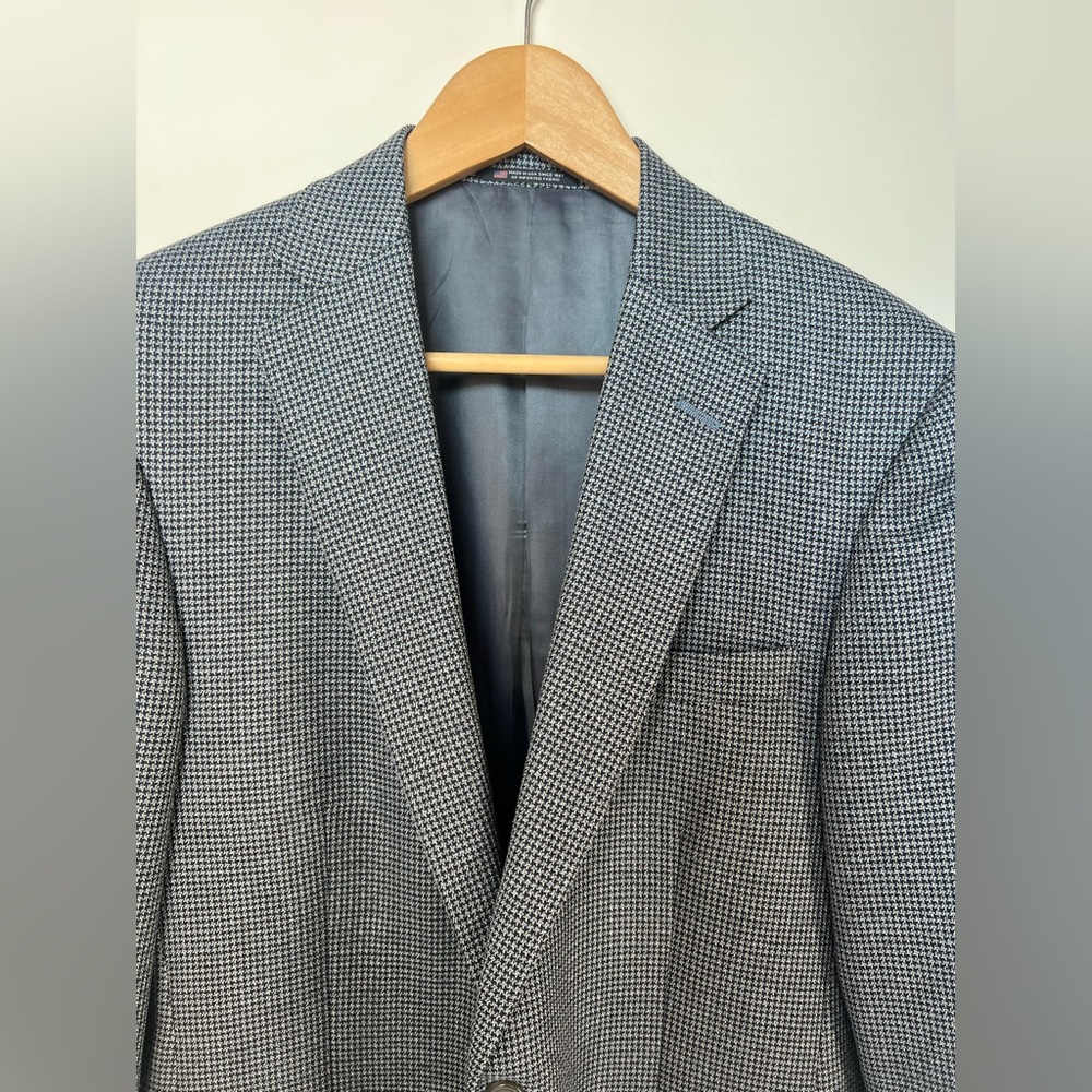 Vtg Hart‎ Schaffner Marx Men’s Blazer 40R – Blue Micro-Houndstooth, Made in USA - Picture 2 of 14